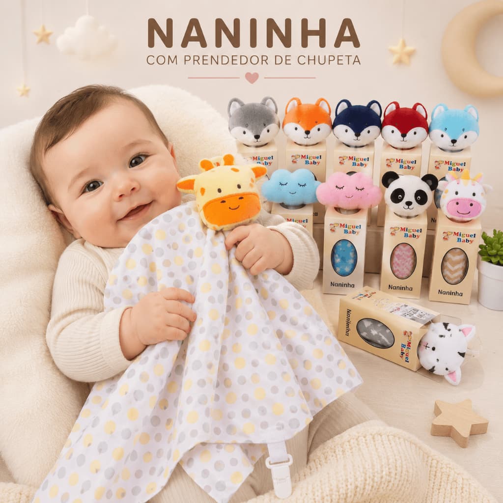 Naninha Bebê com Prendedor de Chupeta | Paninho de Nanar | Enxoval de Bebê