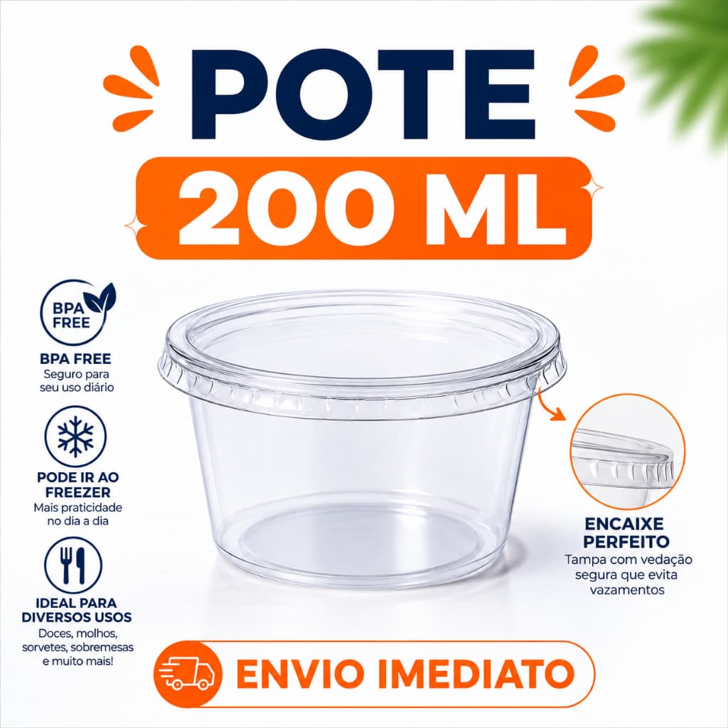 Pote Plástico 24 unidades 200ml Kit Pote Com Tampa Freezer Bolo BPA Free