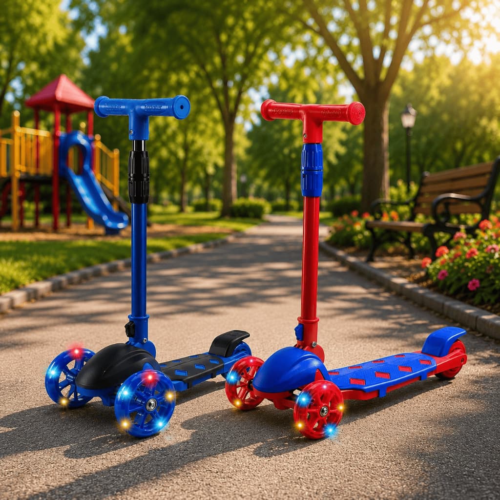 Patinete Infantil 3 Rodas Speed Fun com Luzes LED Ajustável Azul e Vermelho