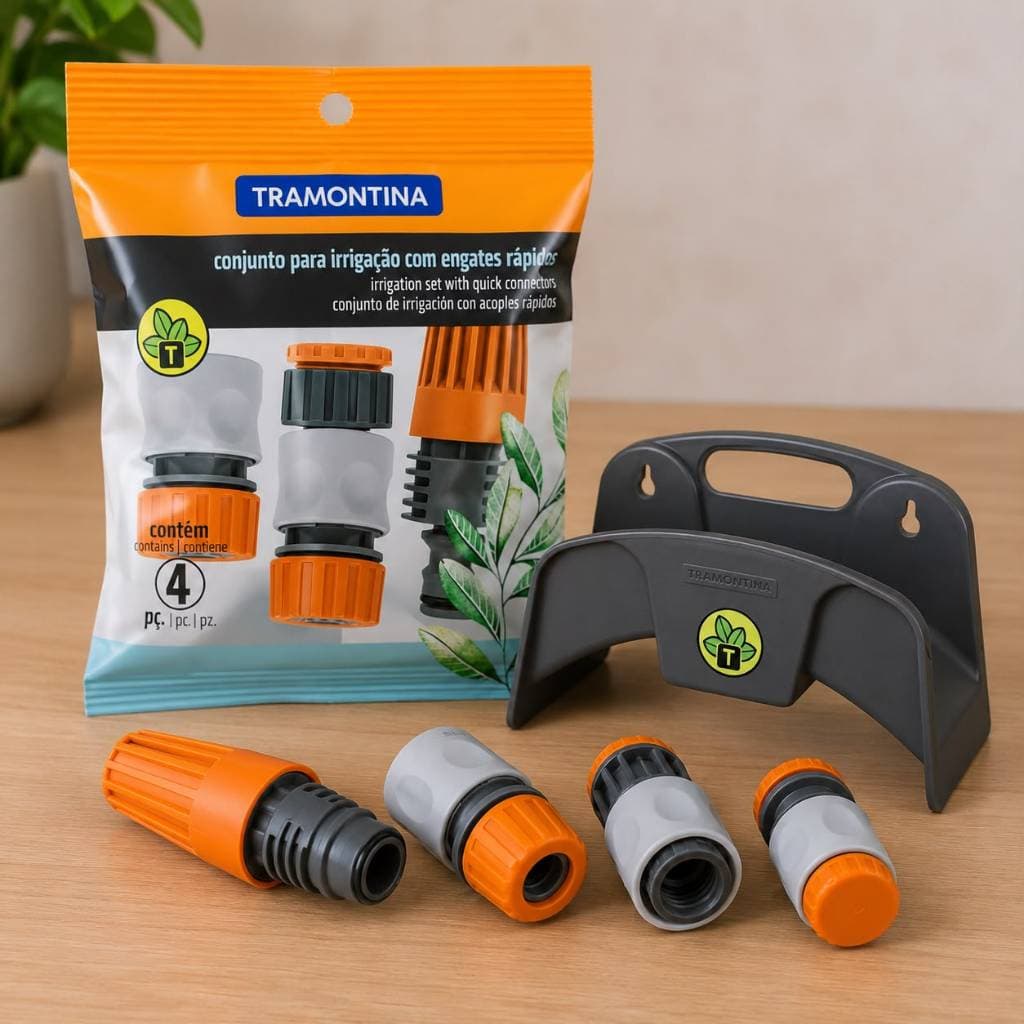 Kit Irrigação Completo Tramontina 5 Peças com Suporte para Mangueira