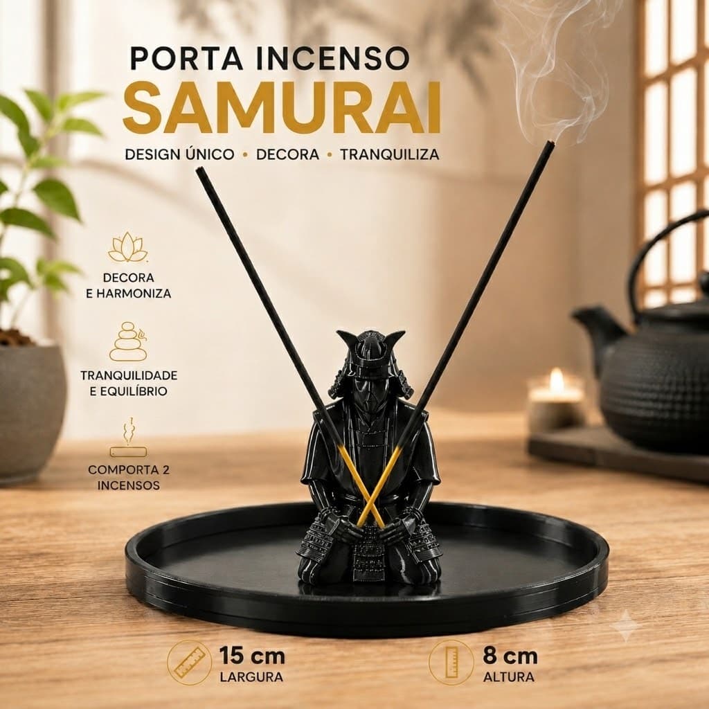 Porta Incenso Samurai Incensario Zen Decorativo Suporte de Incenso Oriental Ninja para 2 Incensos