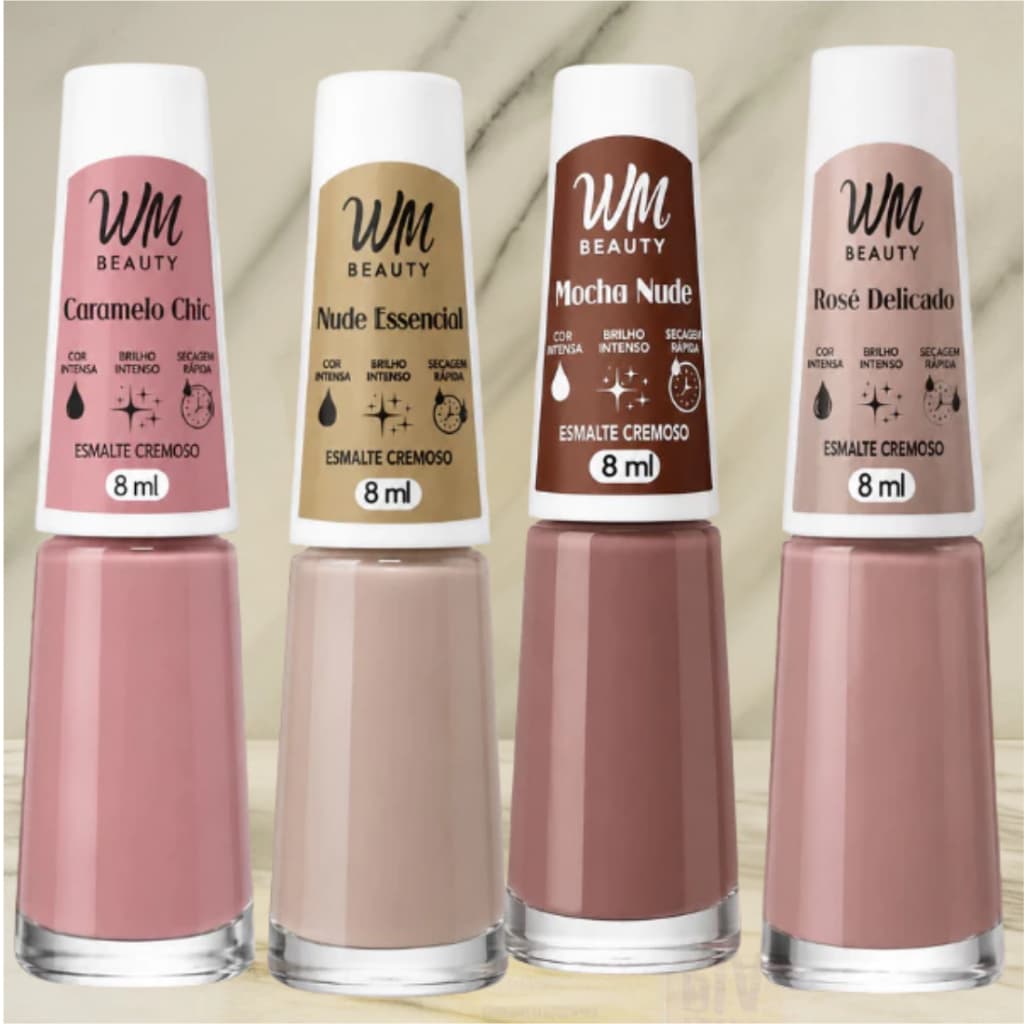 Kit 4 Esmaltes  Wm Beault Fundo Realista - 8ml Manicure Salão Unhas Qualidade Premium