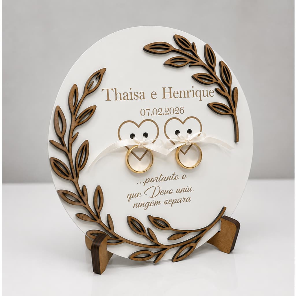 Porta Aliança Personalizado com Nomes Casamento Porta Aliança Com Suporte Madeira MDF Decoração Casório Noivos Cerimônia
