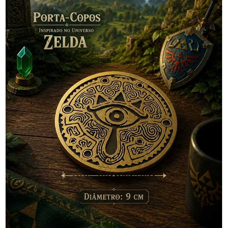 Kit 4 Porta-Copos Inspirado no Universo Zelda Redondo 9cm Decoração Gamer Olho Sheikah