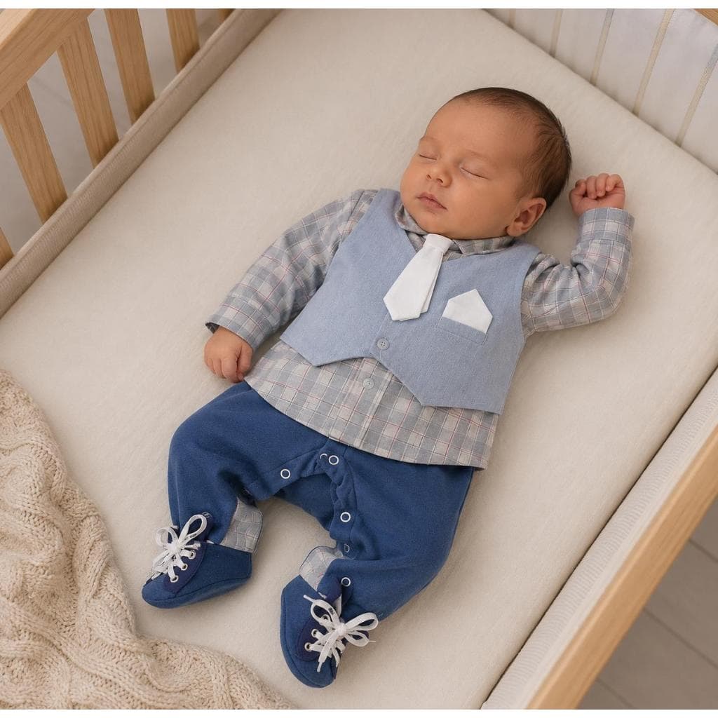 KIT SAÍDA DE MATERNIDADE BEBÊ 4 PEÇAS 100% ALGODÃO MENINO