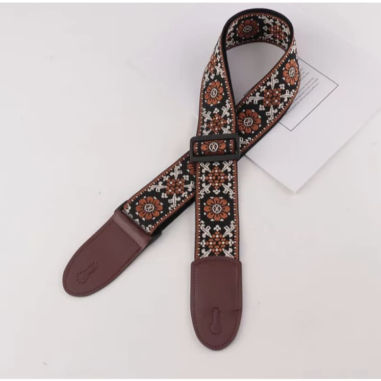 Correia de guitarra ajustável de algodão puro bordada para guitarra, baixo, culele, violão, modelo exclusivo série