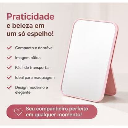 Mini Espelho de Maquiagem Dobrável Portátil HD 21x14cm com Suporte Ajustável para Mesa e Viagem