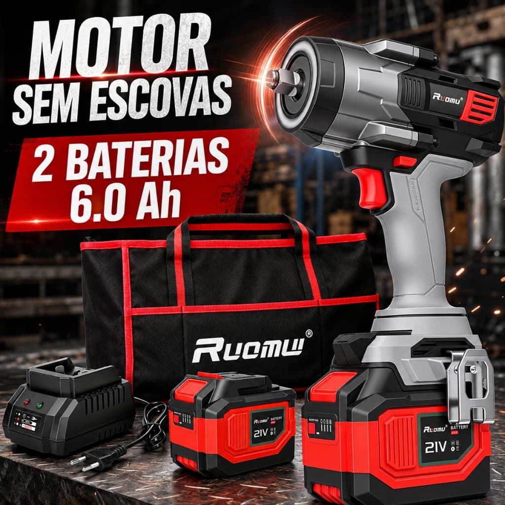Chave De Impacto 1700N.m Brushless Potente com 2 Baterias 6.0AH