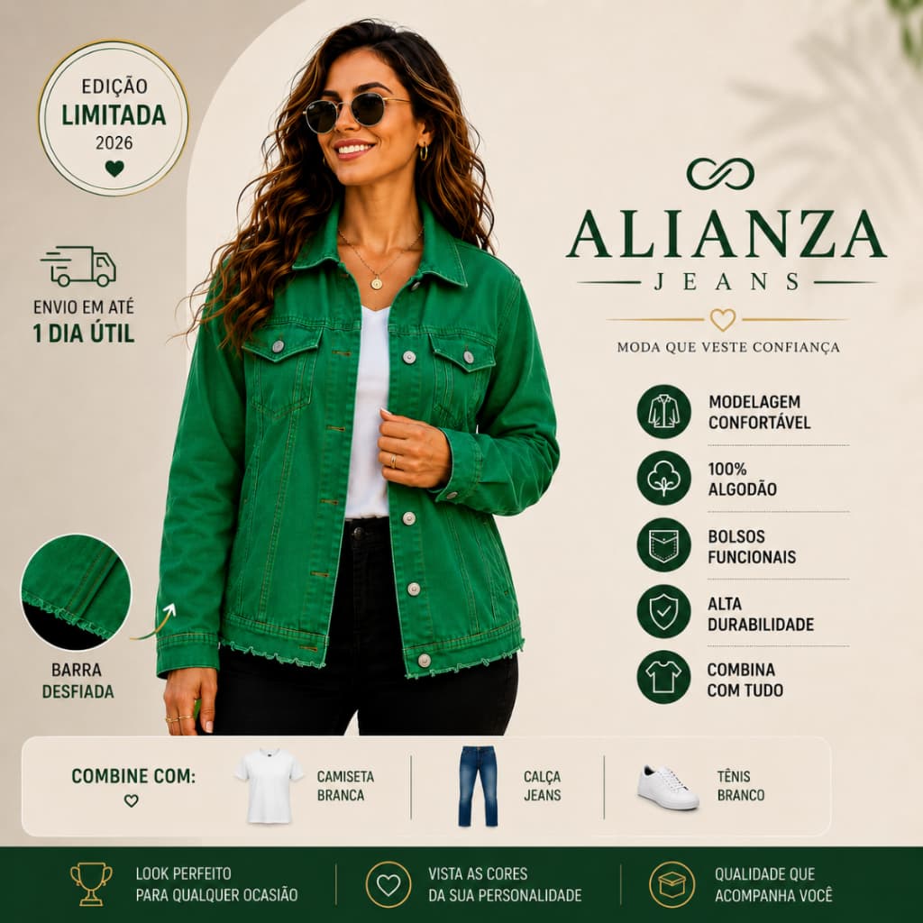 🇧🇷 Jaqueta Max Verde Feminina Copa 2026 | Sarja 100% Algodão | Moda Casual Premium