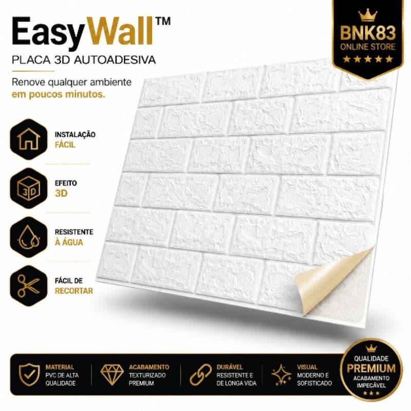Papel De Parede Para Quarto Casa 3D Autoadesiva PVC Branco Tijolinho Revestimento Decorativo Impermeável 77x70cm Para
