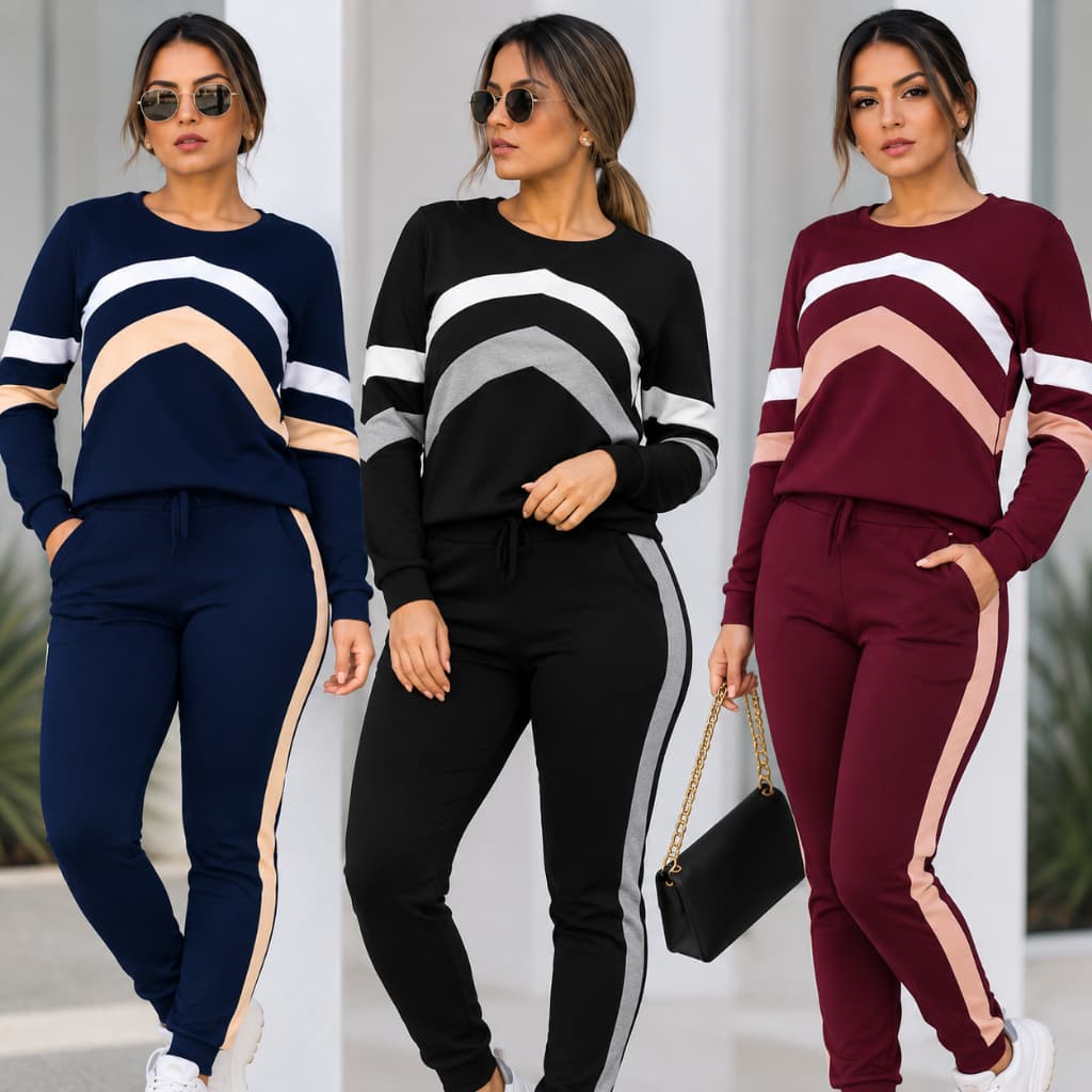 Conjunto Feminino Casual Manga Longa Blusa Calça Malha Crepe Confortável Moda Feminina Blogueira