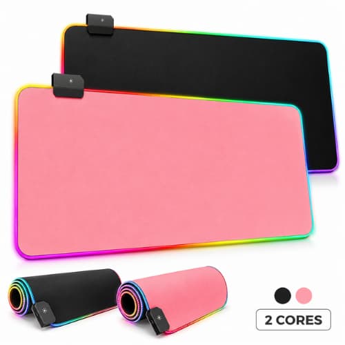 Mousepad Gamer LED RGB 80x30cm Antiderrapante USB para Teclado e Mouse Iluminado Base Borracha Speed