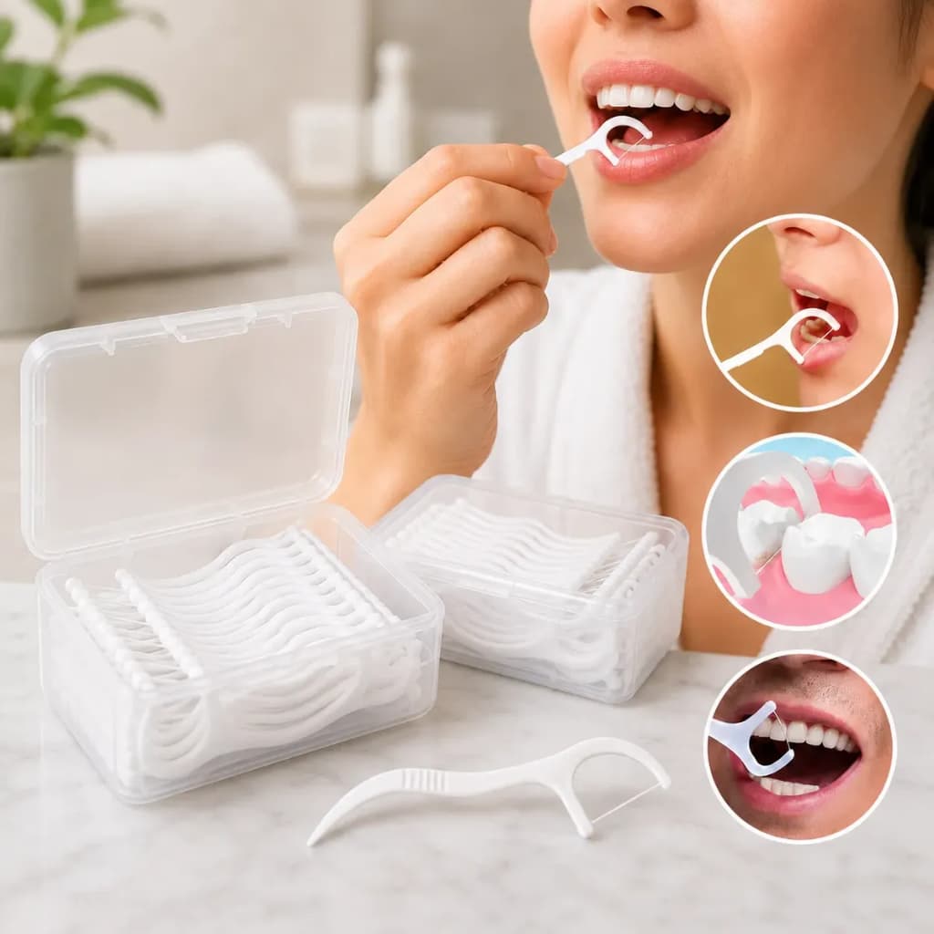 Kit 50/100/150/200 Fio Dental em Forma de Arco Ultra Fino – Limpeza Eficaz
