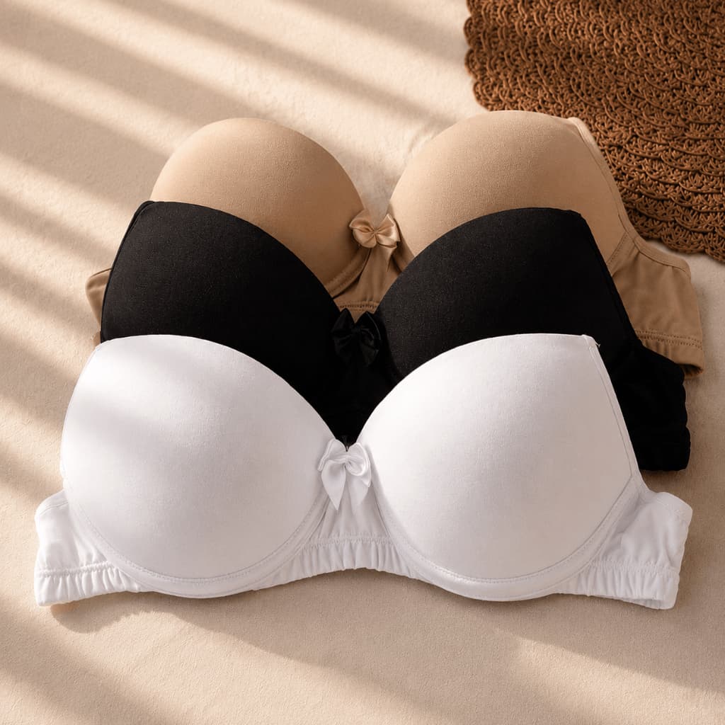 Kit c/3 Sutiãs Feminina Alta Sustentação com Bojo Liso Reforçado Alça Regulável