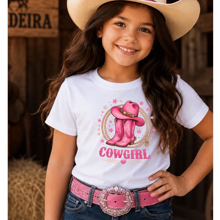 camiseta infantil  adulto country cowgirl menina blusa algodão estampa rosa varias cores rodeio
