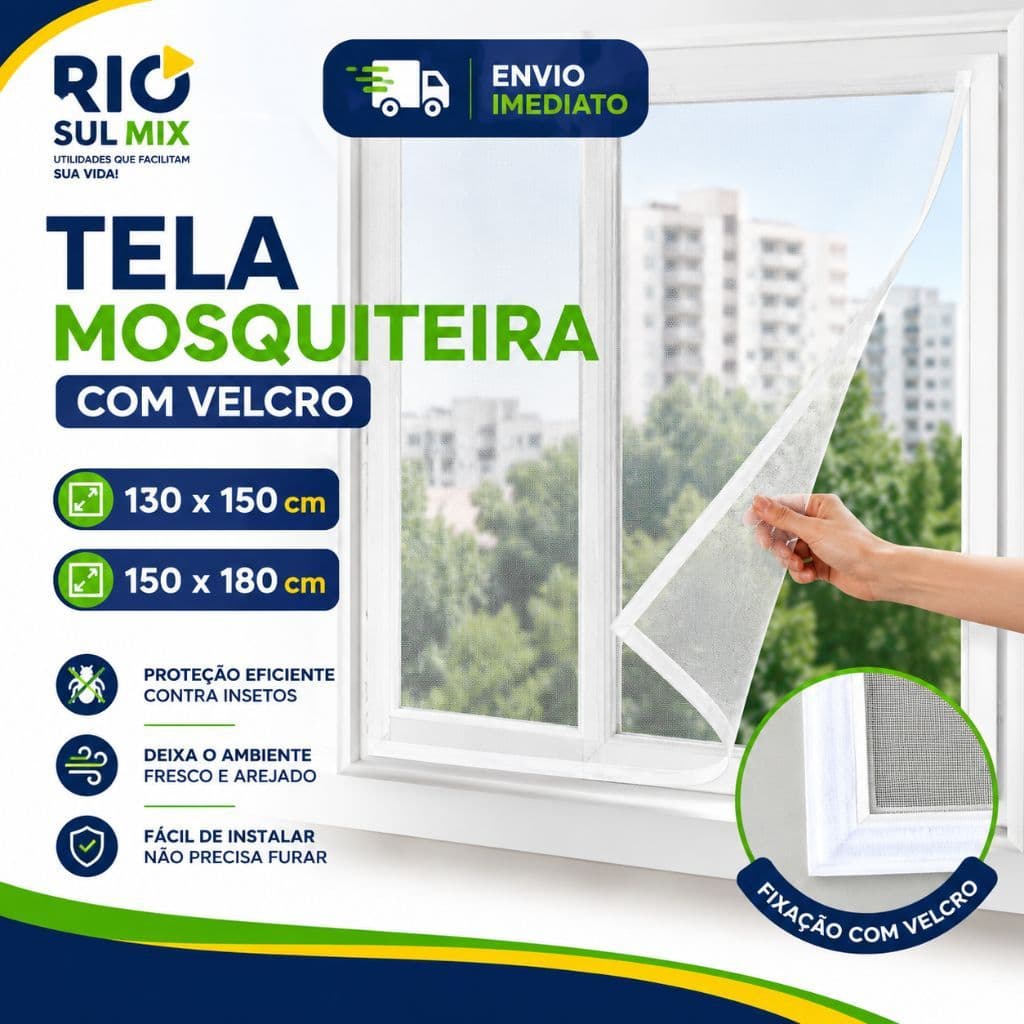 Kit Tela Mosquiteiro Com Velcro e Fita Adesiva Removível Lavável Para Janela Proteção Contra Insetos