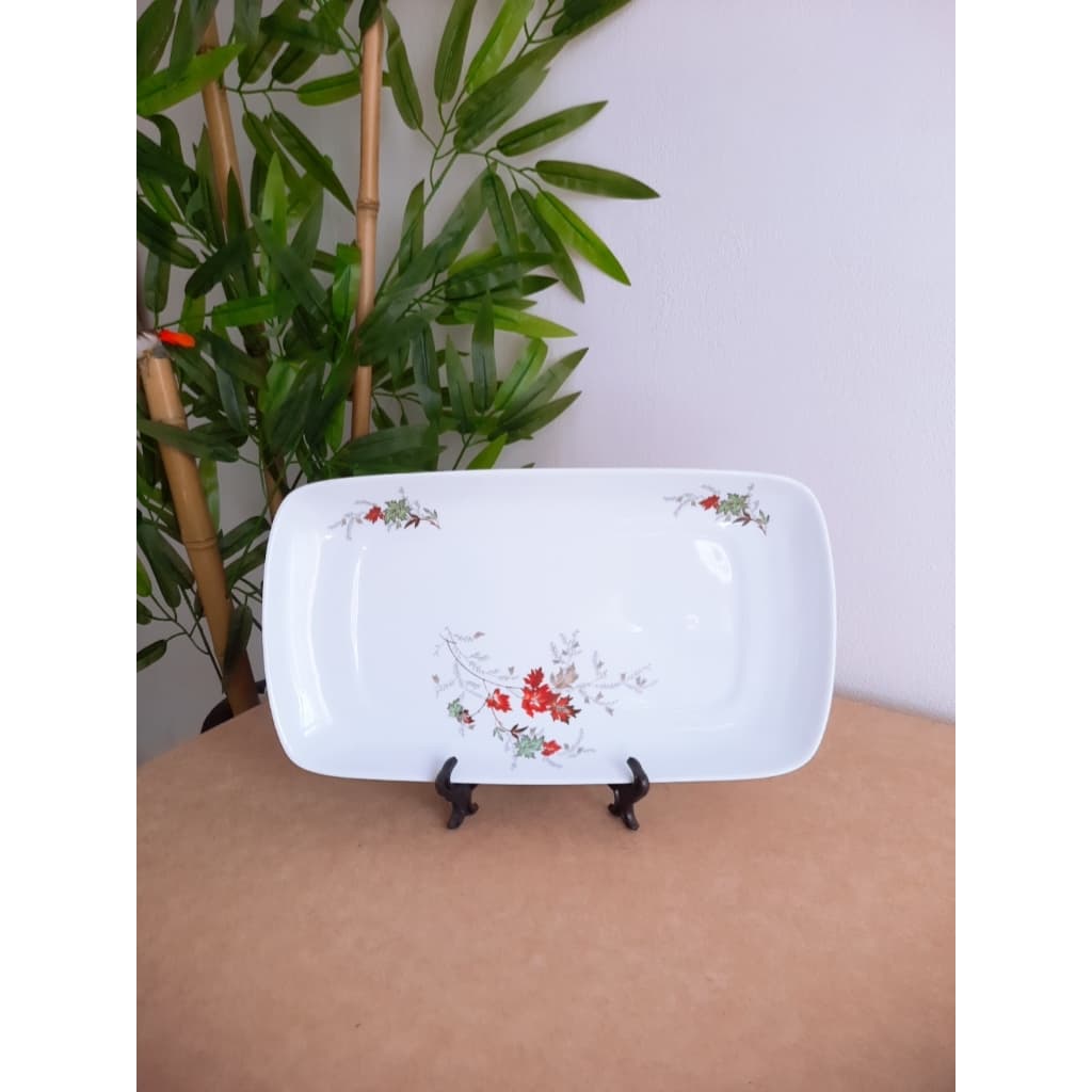 travessa em porcelana branca estampada floral outono japonesa porcel'ana