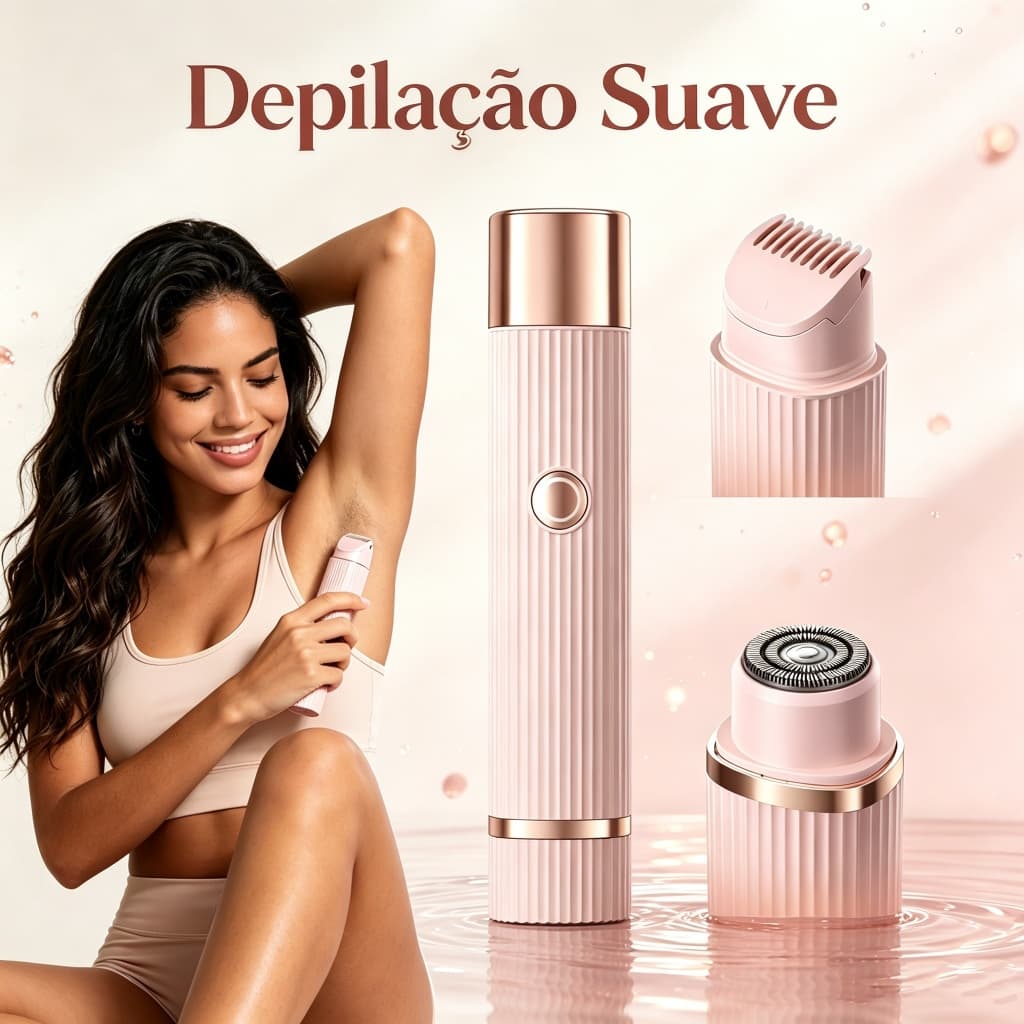 Depilador elétrico feminino recarregável com lâminas duplas, cuida suavemente da pele, uso indolor, entrega local