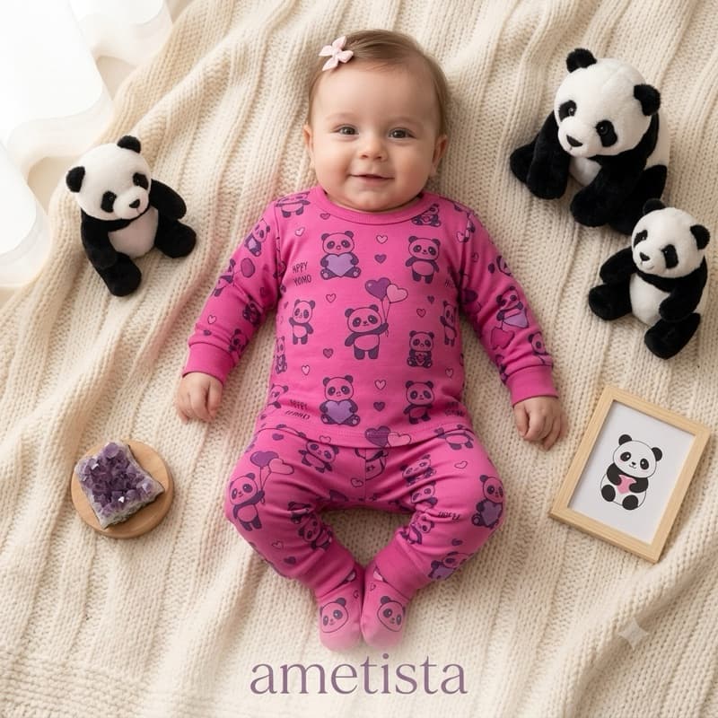 Kit Pijama Manga Longa Bebê Menina Roupa de Dormir Algodão Feminino Infantil