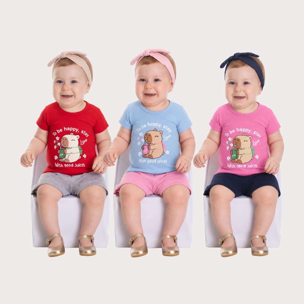 Conjunto Bebê Menina Blusa Algodão Capivara e Bermuda Moletinho 3 a 12 Meses