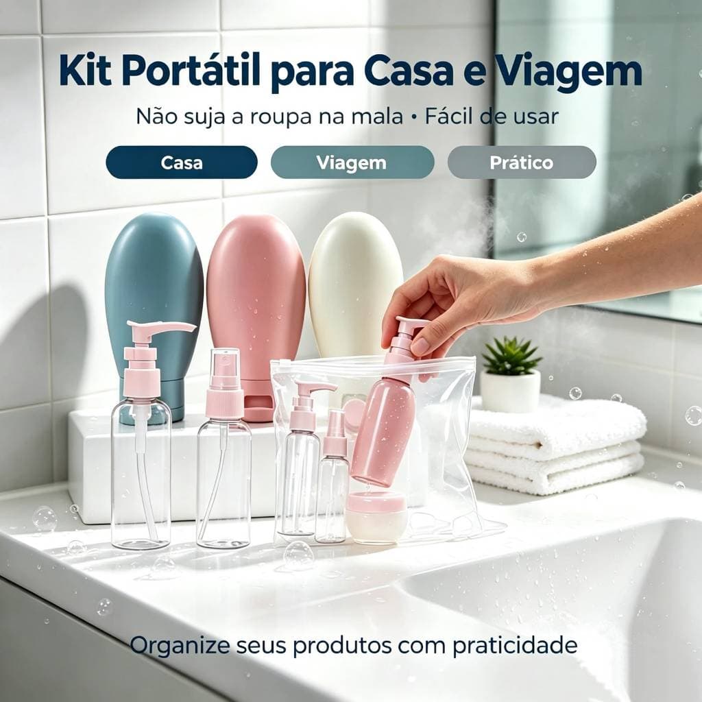 Conjunto Frascos Transparentes para Viagem de Higiene e Maquiagem