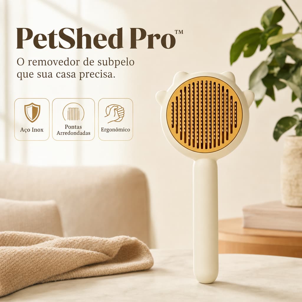 Rasqueadeira PetShed Pro™ Tira Pelos Mortos Cães Gatos Remove Subpelos Desembaraça Aço Inox Pontas Arredondadas Cabo Erg