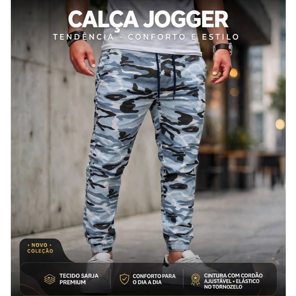 Calça Jogger Sarja Camuflada- Moda Masculina  Conforto e Estilo Calça Adulto Camuflada