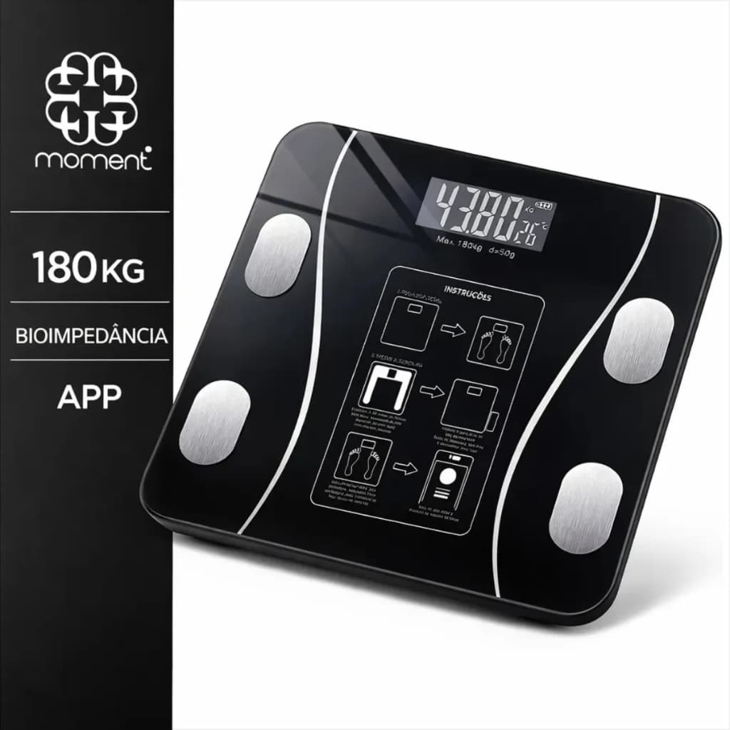 Balança Digital Inteligente com Bioimpedância Bluetooth App Peso Gordura IMC Até 180kg
