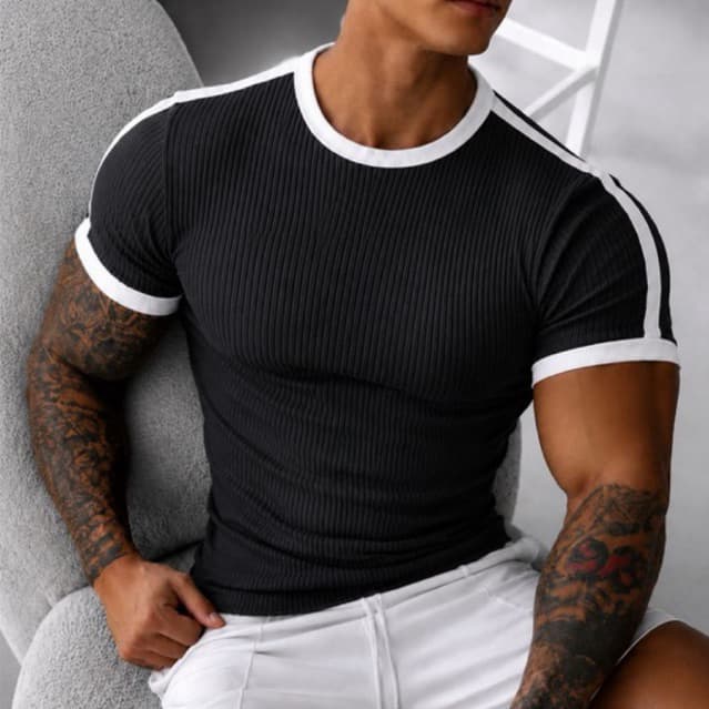 Camisa Masculina Canelada Algodão Premium  Slim Fit Básica detalhes listras no ombro Conforto e Estilo elegante