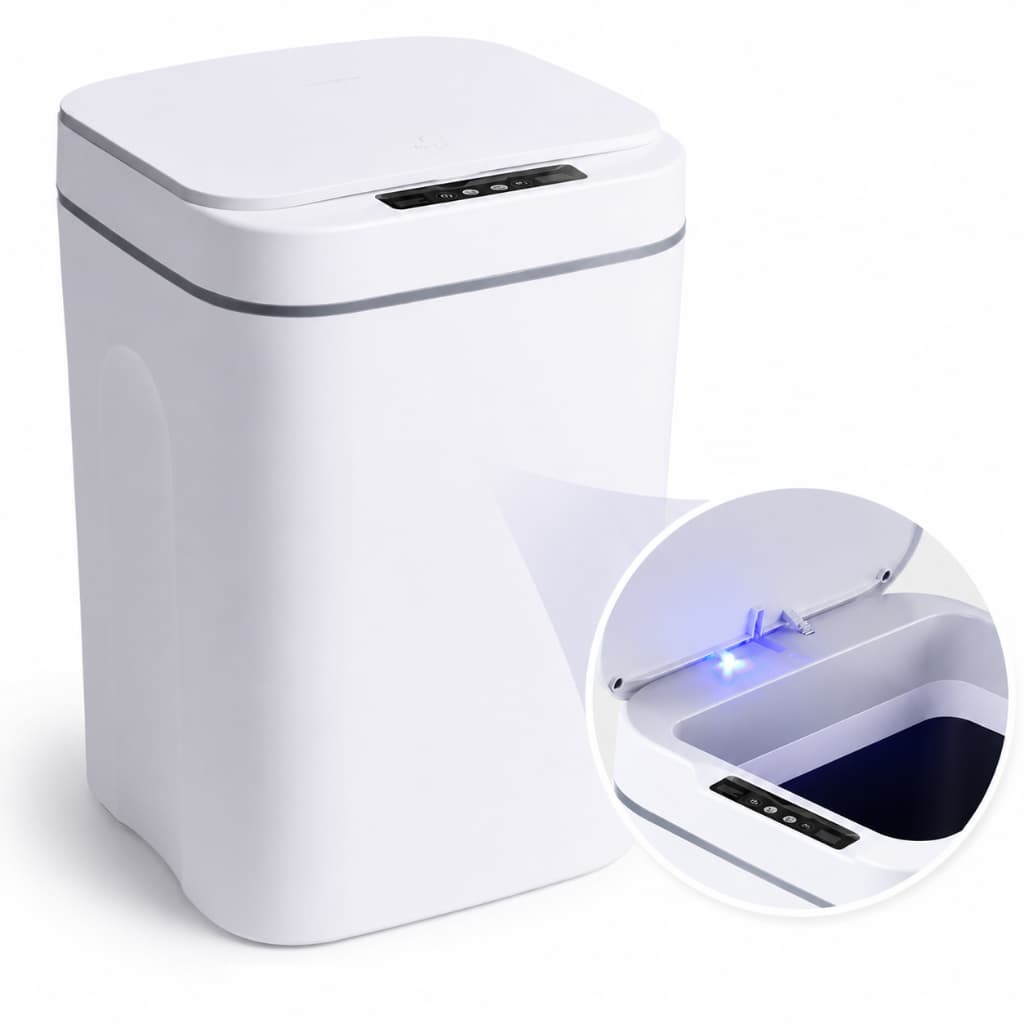 Lixeira Automática Sensor 16L Inteligente Sem Toque Recarregável Abertura por Movimento Branco
