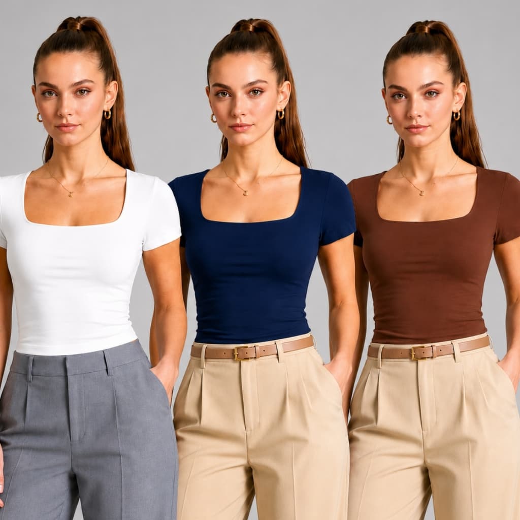 Blusa Feminina Decote Quadrado Básica Manga Curta Casual Suplex Premium Blogueira