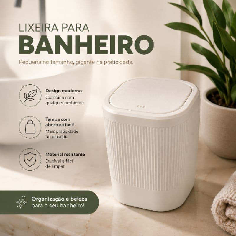 🛁 Lixeira Pequena para Banheiro com Tampa, Lixeira para Pia, Compacta, Organizador para Bancada