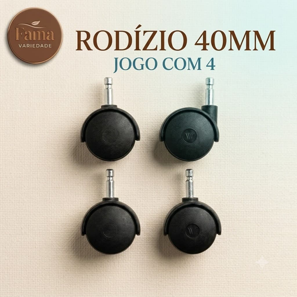 Jogo 4 Rodinhas Rodízio 40mm Com Pino Para Móveis E Cadeiras
