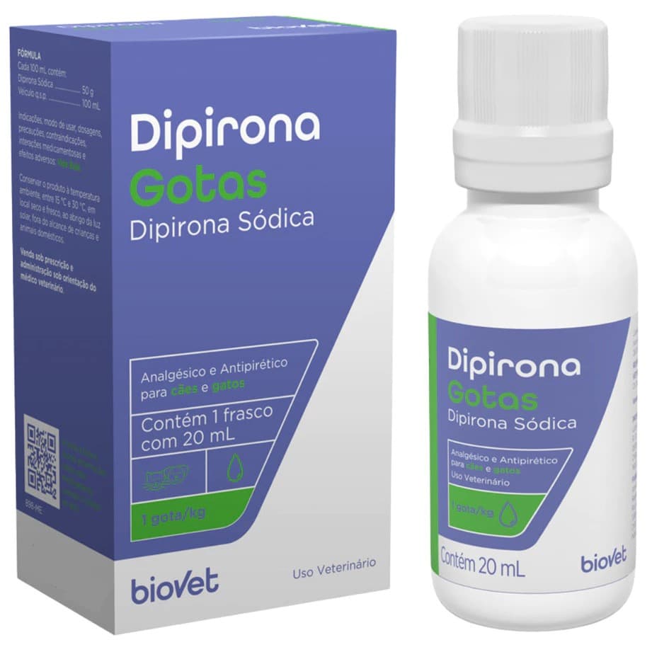 Dipirona Sódica Gotas 20mL para Cães Gatos Analgésico Antitérmico Tira Dor - Biovet