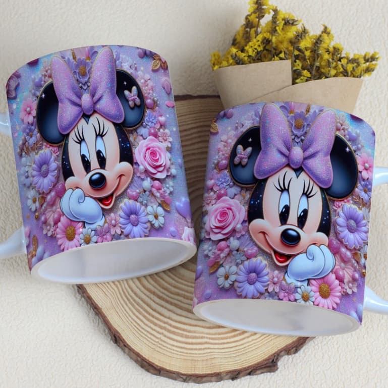 Caneca xícara estampa Minnie efeito 3D