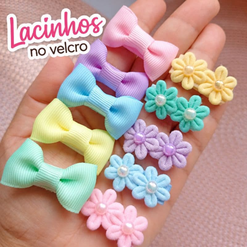 kit Laço de cabelo para Bebê e RN no Carrapicho Florzinha Lacinhos recém nascida no Fecho de Contato Laços no velcro