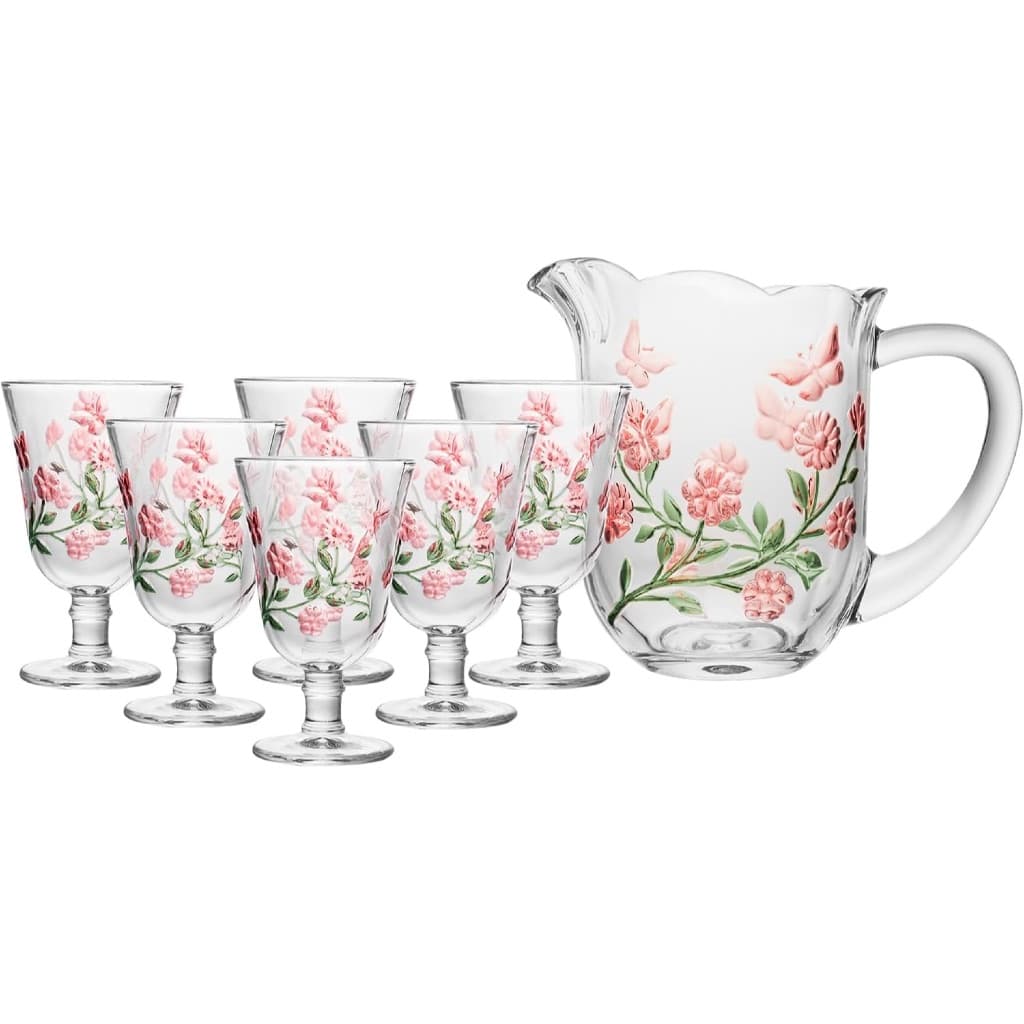 Conjunto Jarra 1,5L E 6 Taças 240ml Cristal Lyor Lys Lapidado Mesa Posta Luxo Jogo De Jarra Para Suco Água Servir Casame