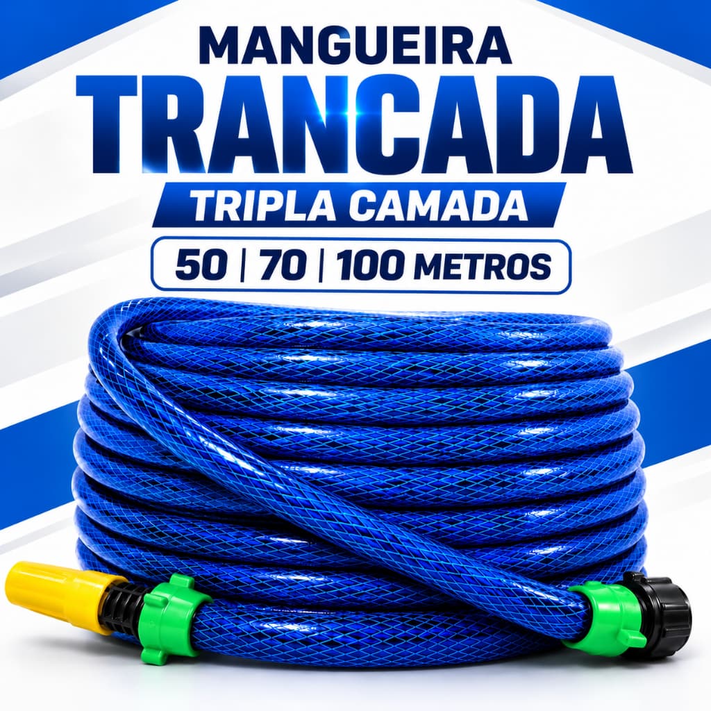 Mangueira Jardim Trançada Tripla Camada Alta Resistência 50, 70 e 100 Metros azul