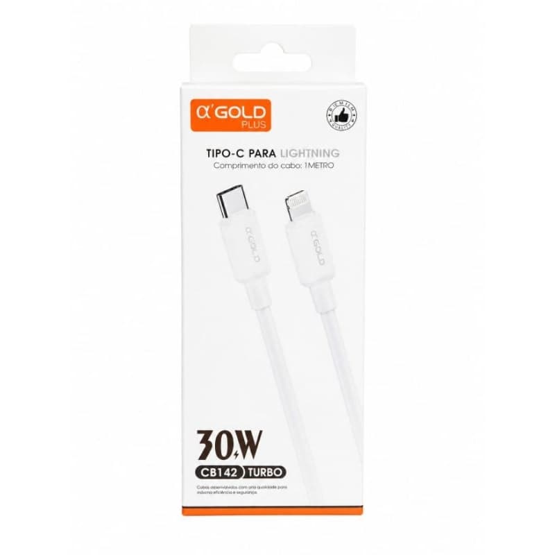 Cabo de iPhone Turbo 30W USB-C Para Lightning original A'GOLD Carregamento Super Rápido.