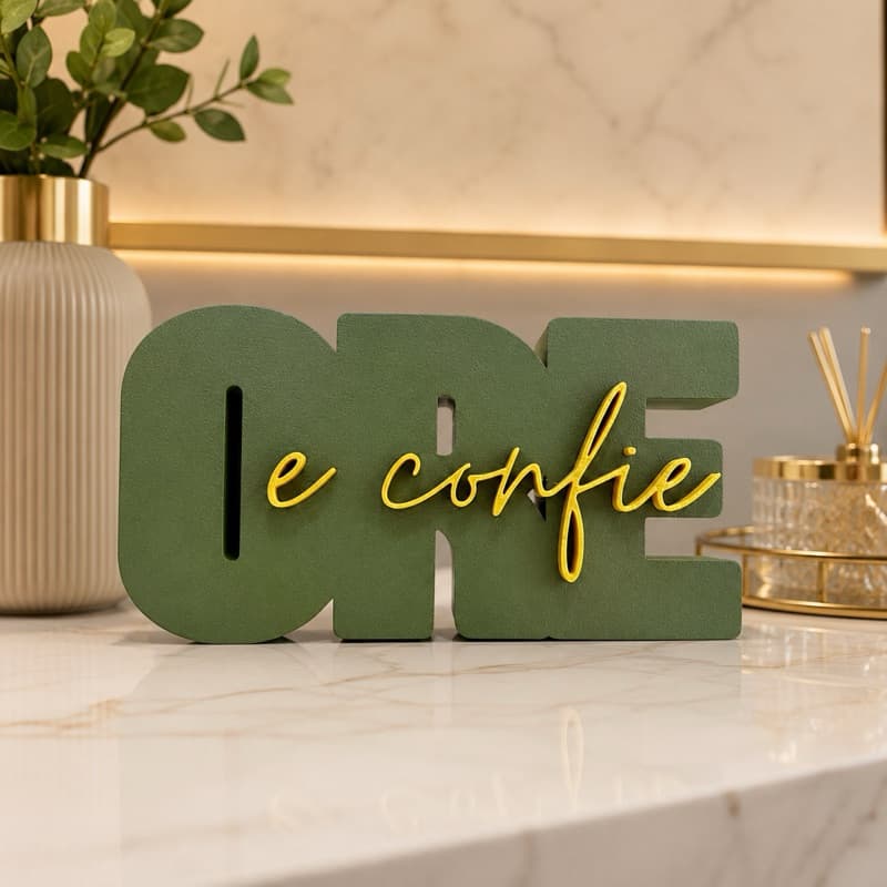 Enfeite Decorativo Ore e Confie | Palavra Decorativa Cristã para Sala, Painel de TV e Mesa | Decoração Moderna