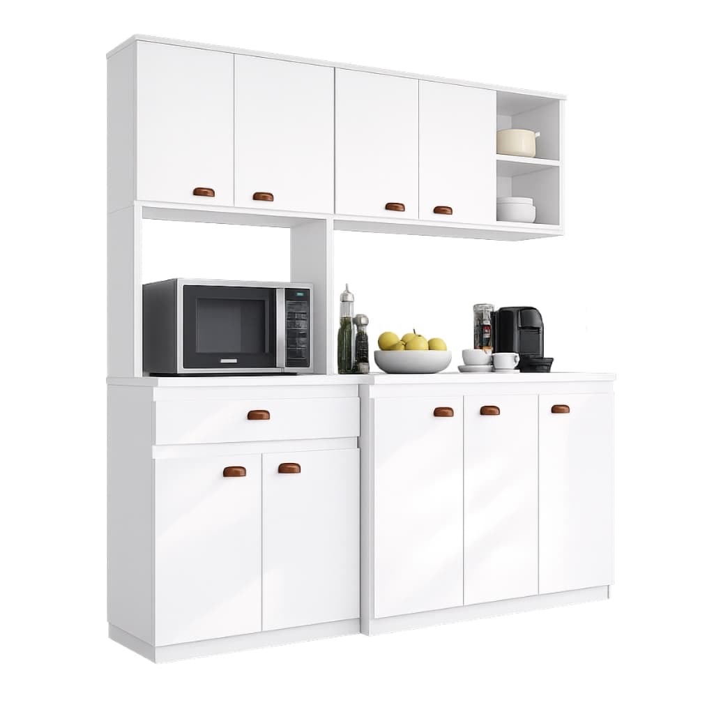 Kit Cozinha Atenas 9 Portas Armário Aéreo Torre Balcão Micro-ondas Suspenso