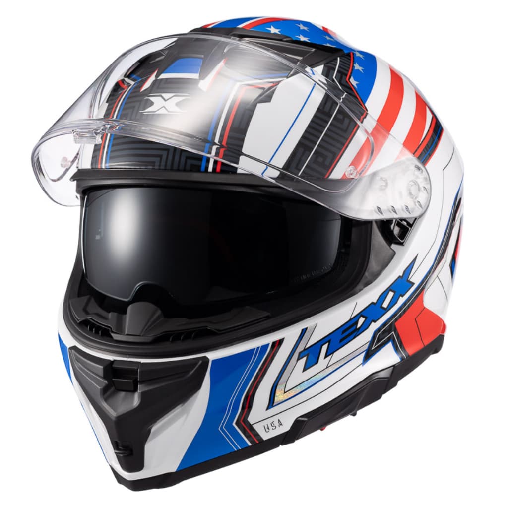 Capacete Texx Kaiman Flag USA Brilho Capacete Fechado Moto Esportivo Esportivo Viseira Anti Risco Original Texx