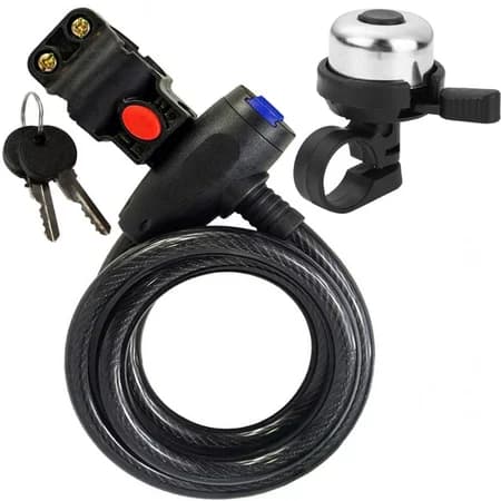 Buzina De bike Trim trim Cromada Campainha Sino + Trava Cabo De Aço Cadeado Com Chave Com Suporte para Bike Anti-Roubo