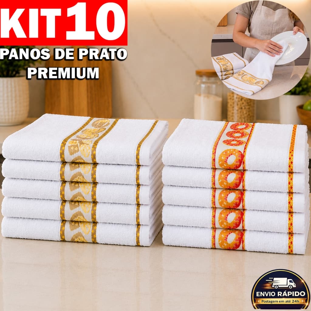 Kit 10 Pano de Prato Atoalhado Grande e Grosso Alta Absorção Jacquard 45x70 100% Algodão