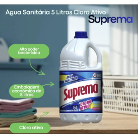 Kit Com 3 - Água Sanitária Suprema: 5 Litros com Cloro Ativo