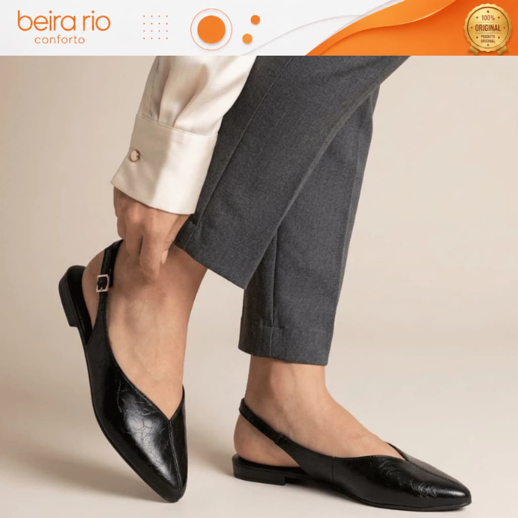Sapatilha Beira Rio Mule Feminino Bico Fino Slingback Casual Elástico Confortável Calce Fácil Original