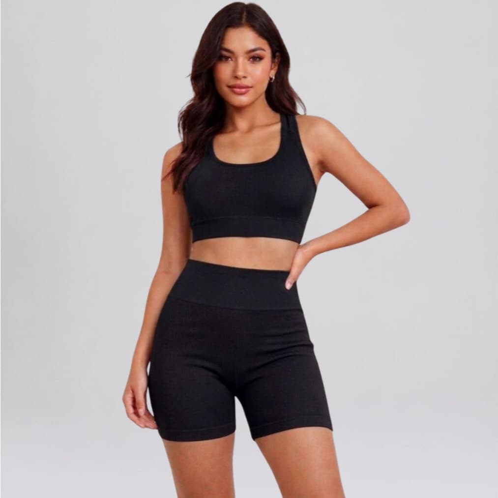 Conjunto Canelado Fitness - Preto