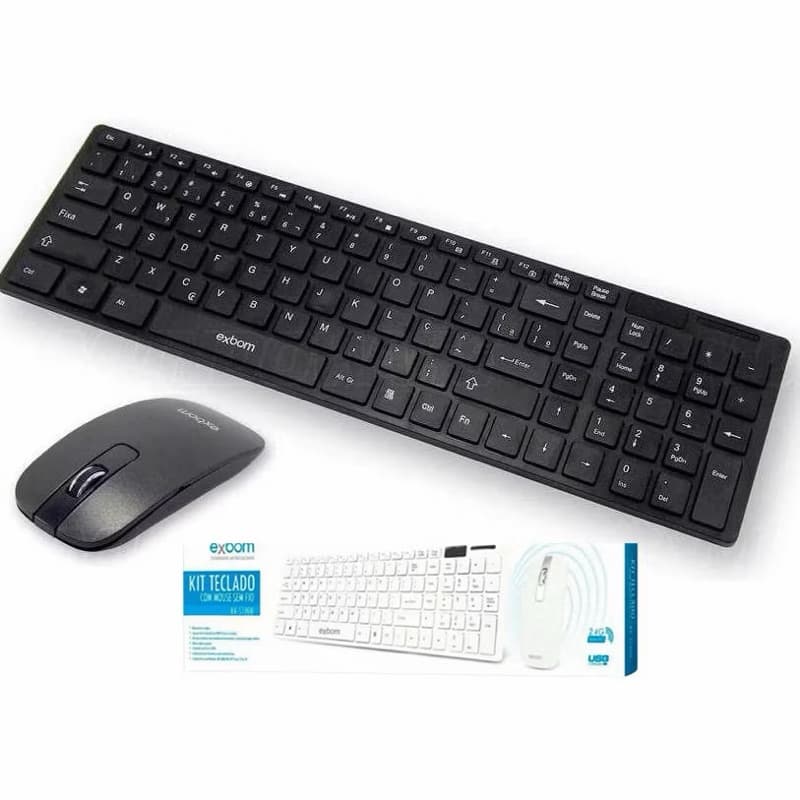 Kit Teclado e Mouse Sem Fio Exbom BK-S1000 Wireless ABNT2 Preto