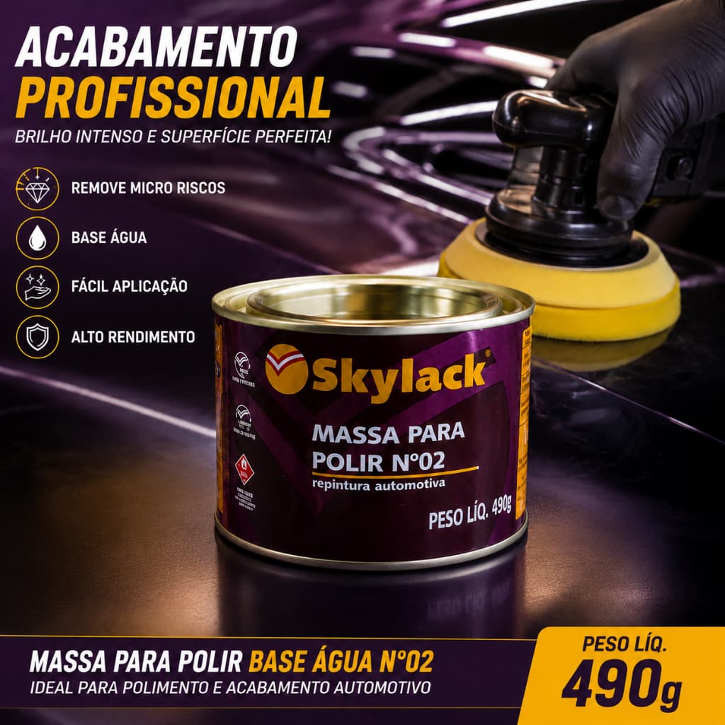 Massa Para Polir Skylack Nº02 Base Água 490g Polimento Automotivo
