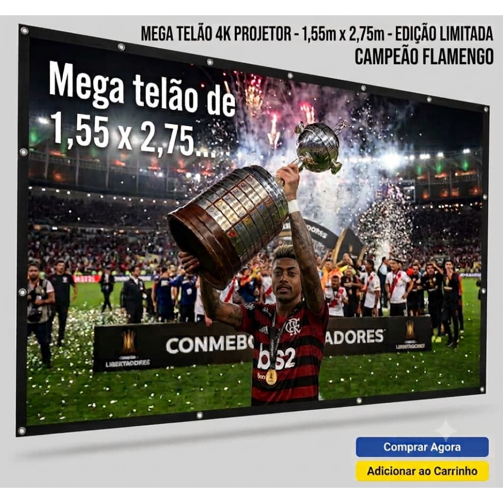 Telão Tela De Projeção Estory Telão Tela Para Projetor Universal Grande  Polegadas PVC vinil com Ilhos 1,55x2,75